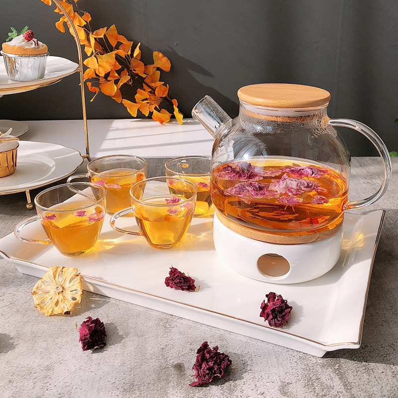 特价水果茶壶套装 家用_玻璃茶具花茶壶套装 下午茶煮水果茶简约花