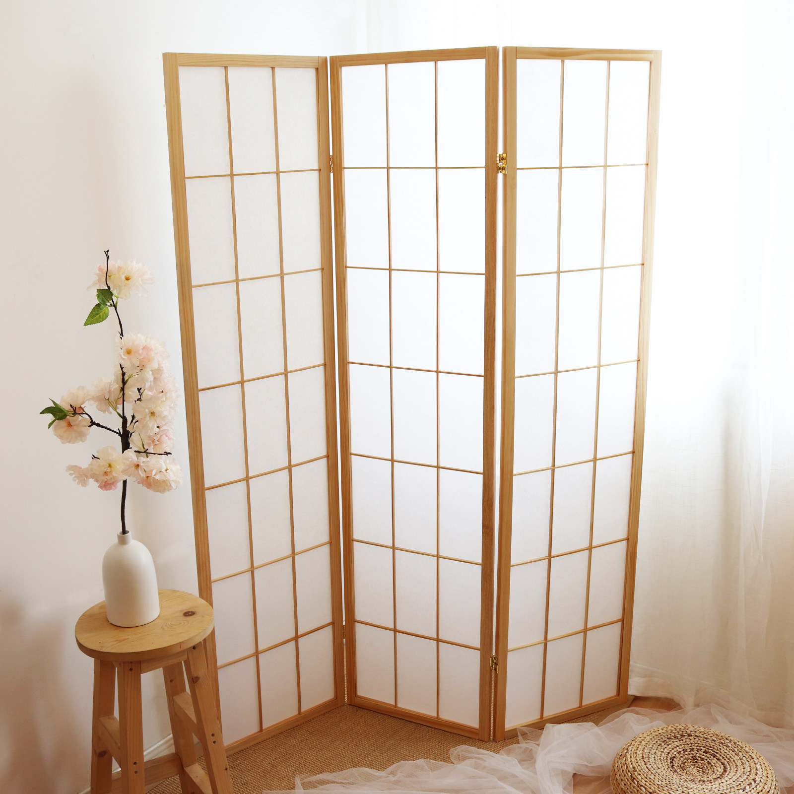 一折日式隔断_实木日式无纺布木格折叠拍摄屏风料理店新中式办公室
