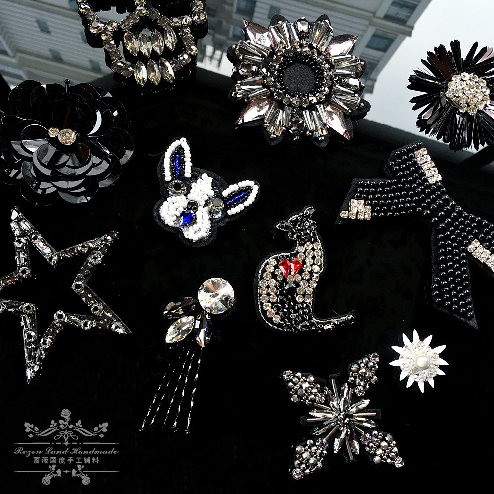 钉珠羽绒服补丁贴衣服上的布贴立体小花朵服装饰品diy辅料配件 多