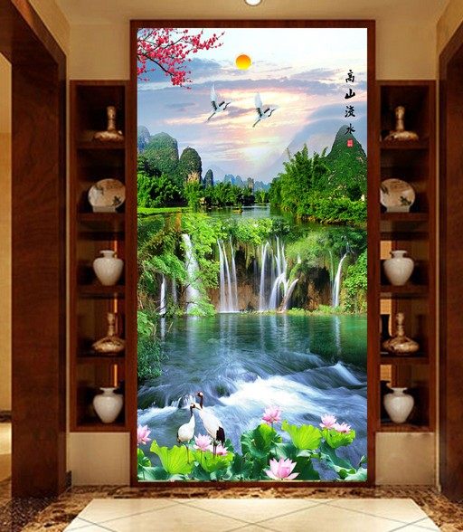 3d立体玄关过道走廊背景墙壁纸墙纸壁画无纺布无缝壁画山水风景