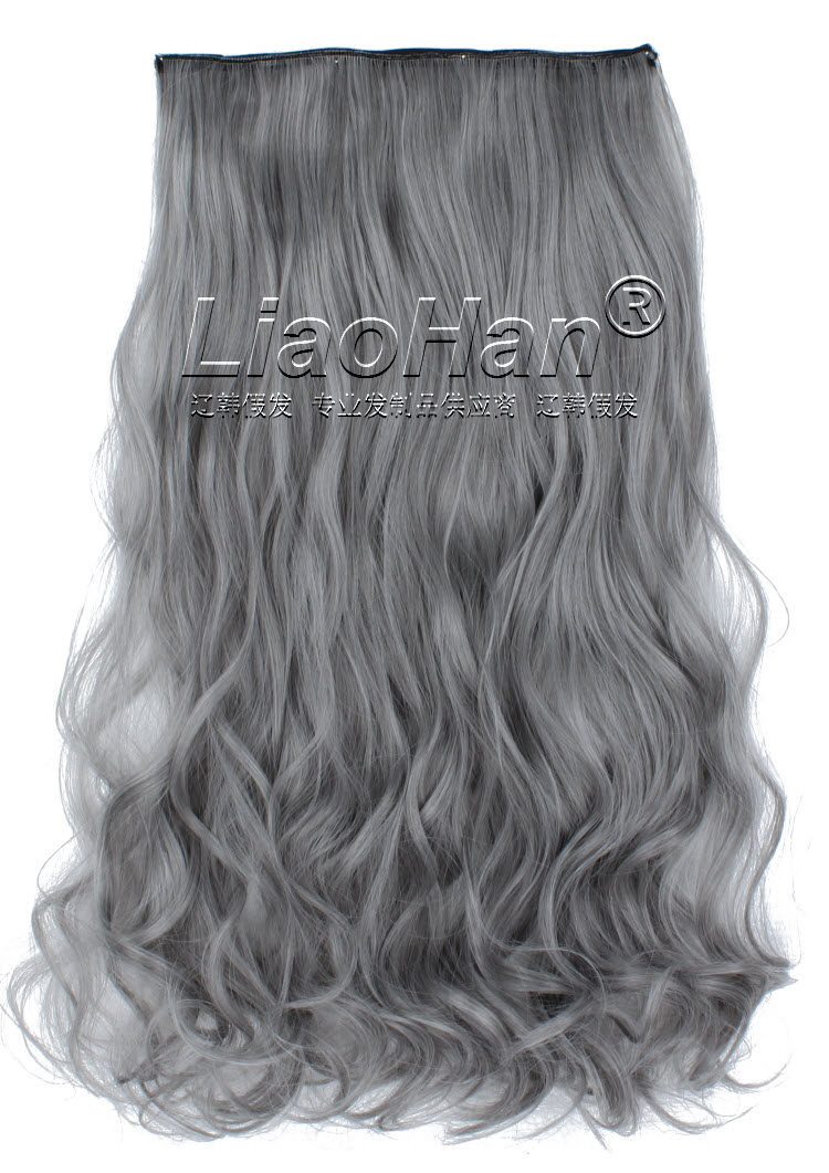 包邮 奶奶灰假发女长发  片发无痕一片式挑染假发片 网红假发灰色发片