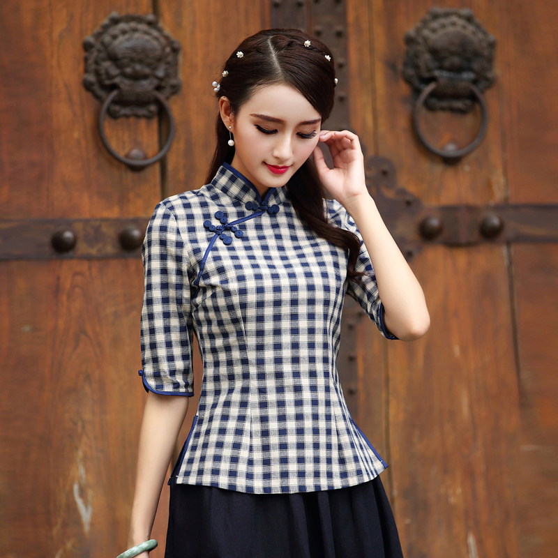 中袖旗袍上衣夏季修身短款改良中式汉服民国风文艺复古禅服唐装女