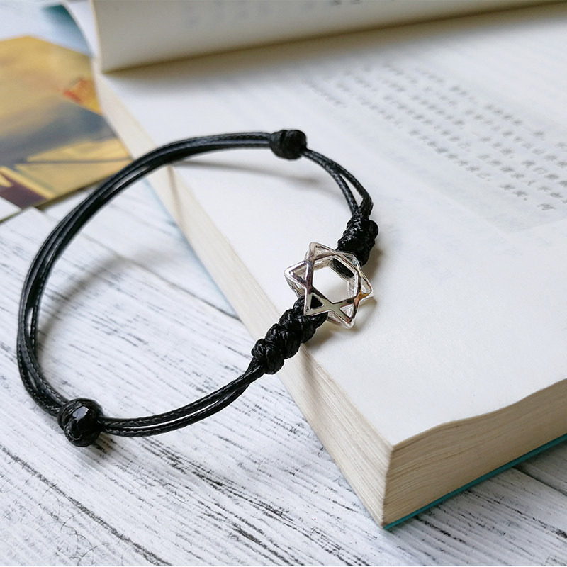 一折六芒星男士_简约s925纯银六芒星手链 百搭星空手绳 闺蜜情侣学生