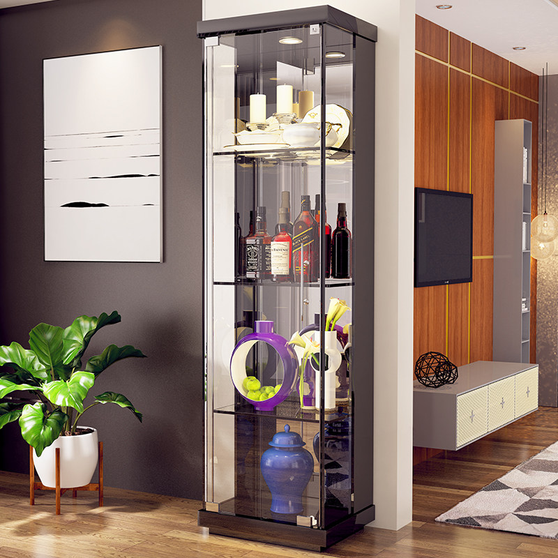 酒柜 现代简约玻璃小酒柜客厅储物柜客厅柜子靠墙展示柜电视边柜