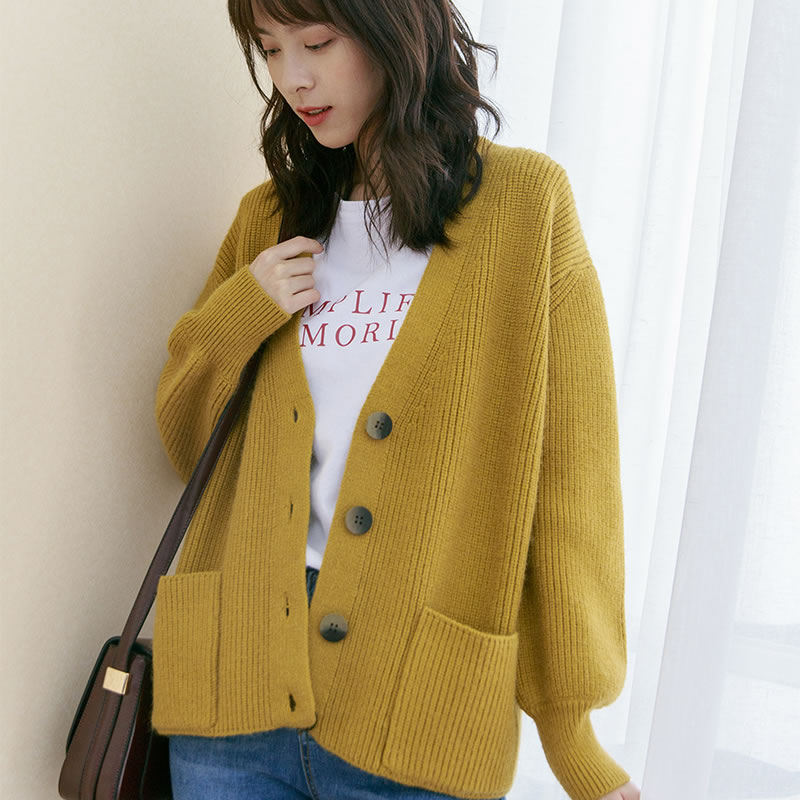 粗线针织毛衣女_qfour秋季2018新款慵懒粗线毛衣女开衫短款针织衫女