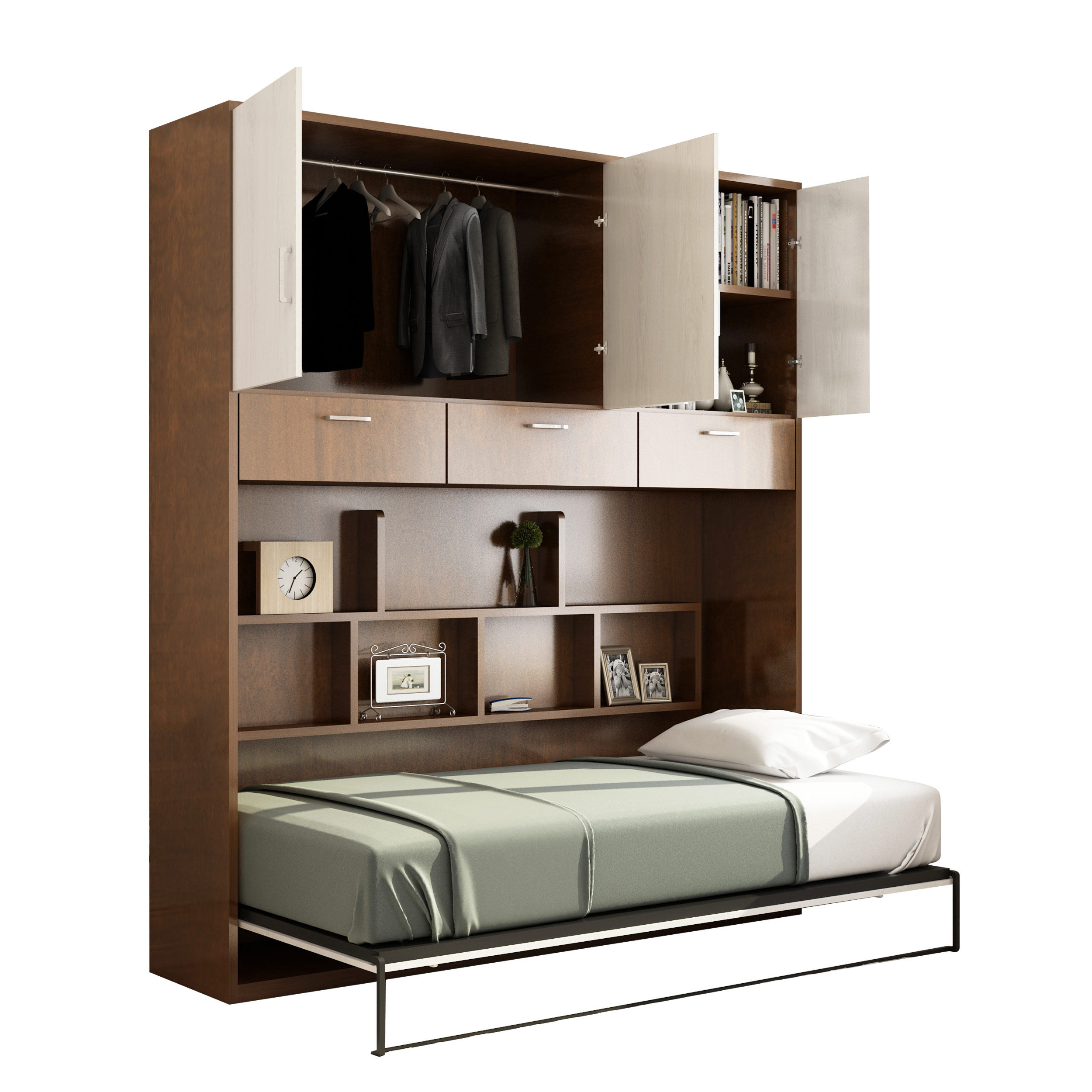 侧翻隐形床壁床墙床收纳储物折叠 多功能组合壁柜床衣柜床书柜床