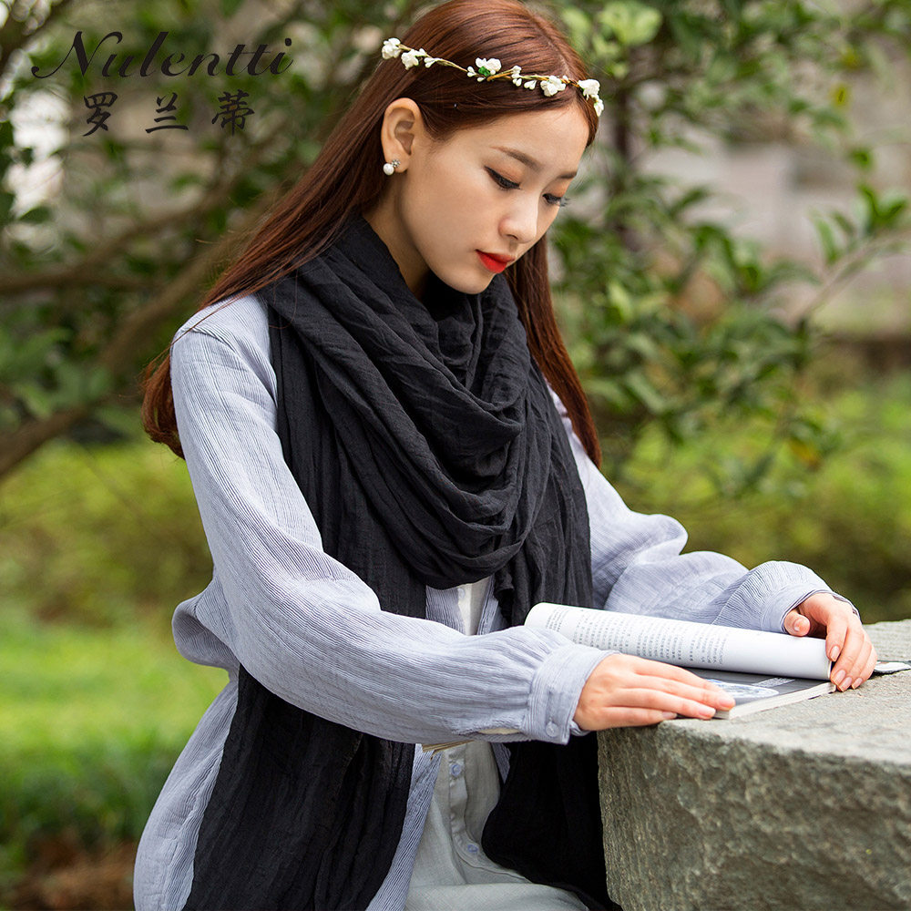 春秋冬民族风纯色棉麻围巾披肩两用女超大长款百搭丝巾亚麻韩版脖