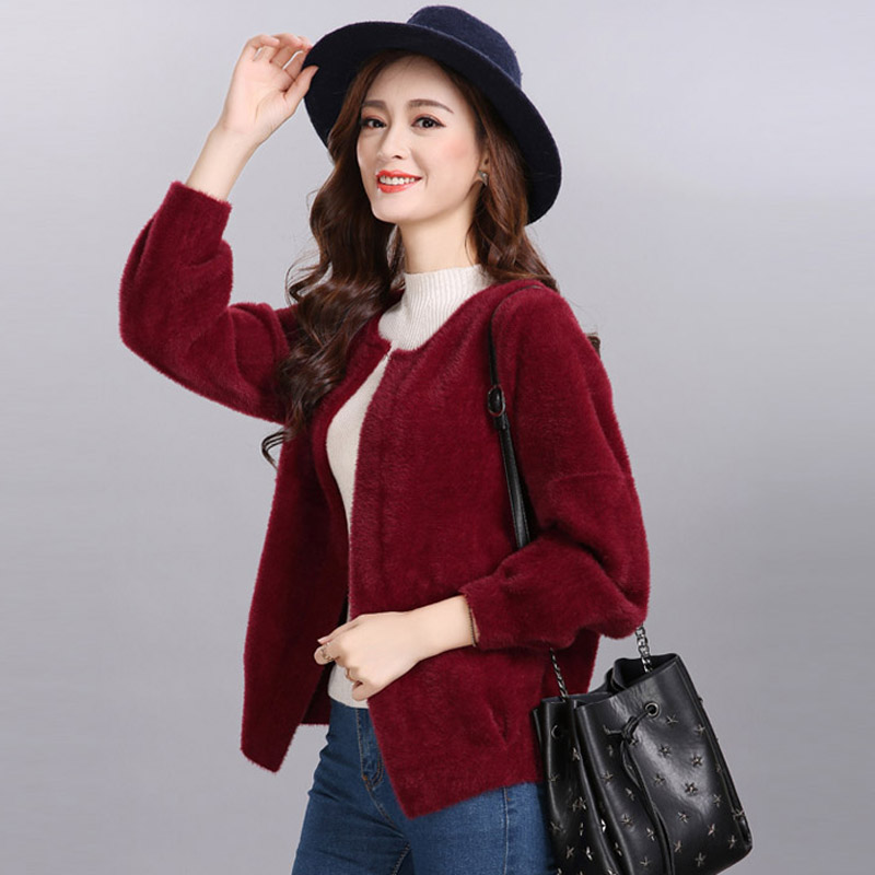 貂绒外套女短款针织开衫毛衣宽松秋冬季加厚