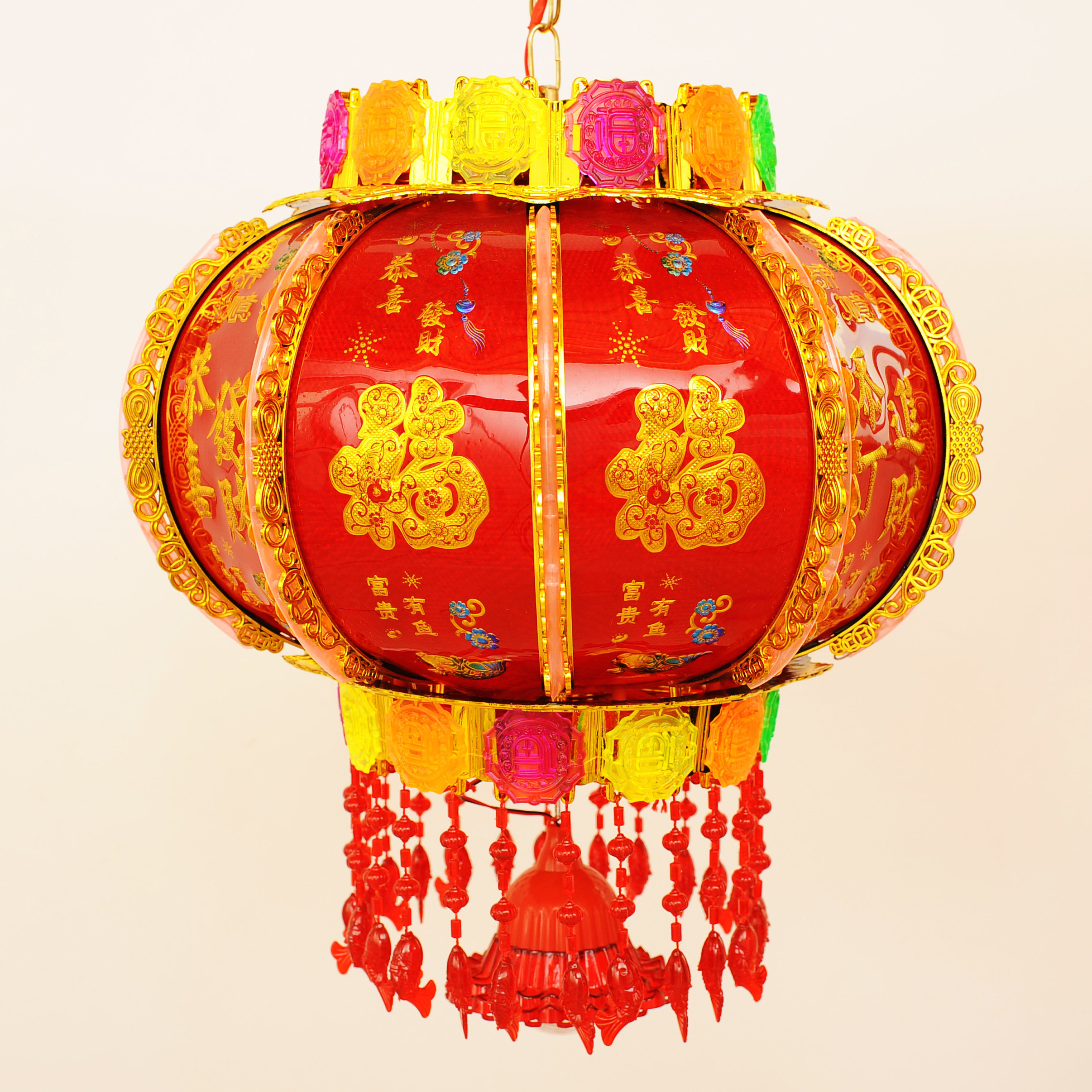 春节大红灯笼水晶乔迁灯笼阳台大灯笼旋转led彩灯挂饰新年元旦