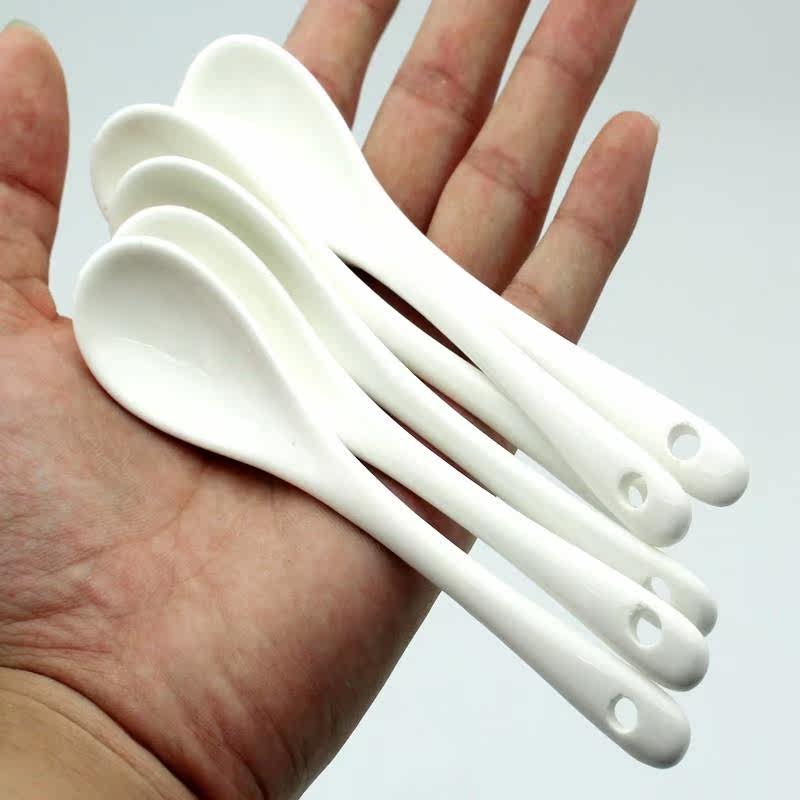 加厚瓢羹陶瓷小勺子家用喝汤成人长柄咖啡匙搅拌勺调味料小厨房盐