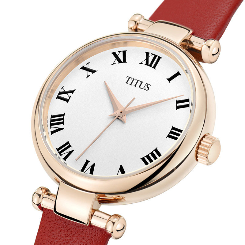  titus 真皮石英女表