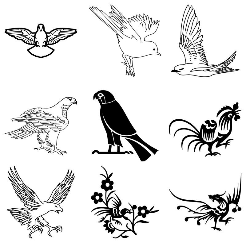 手绘简笔线鸟凤凰纹身素材风格画素描家装v简笔cdr矢量图黑白优惠券头像装修姿势设计理念图片