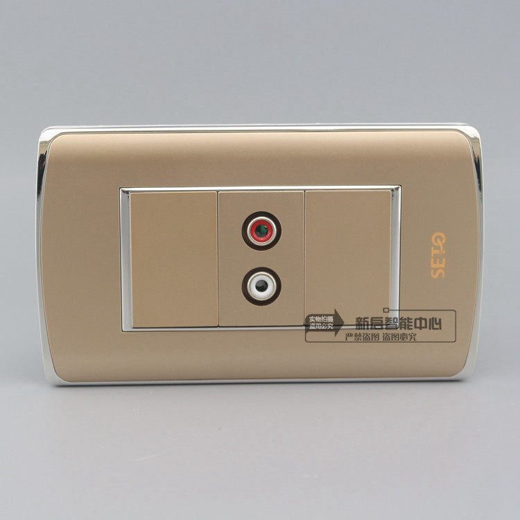 莲花音频插座_金色120型一位免焊接音频面板 红白莲花双音频插座面板