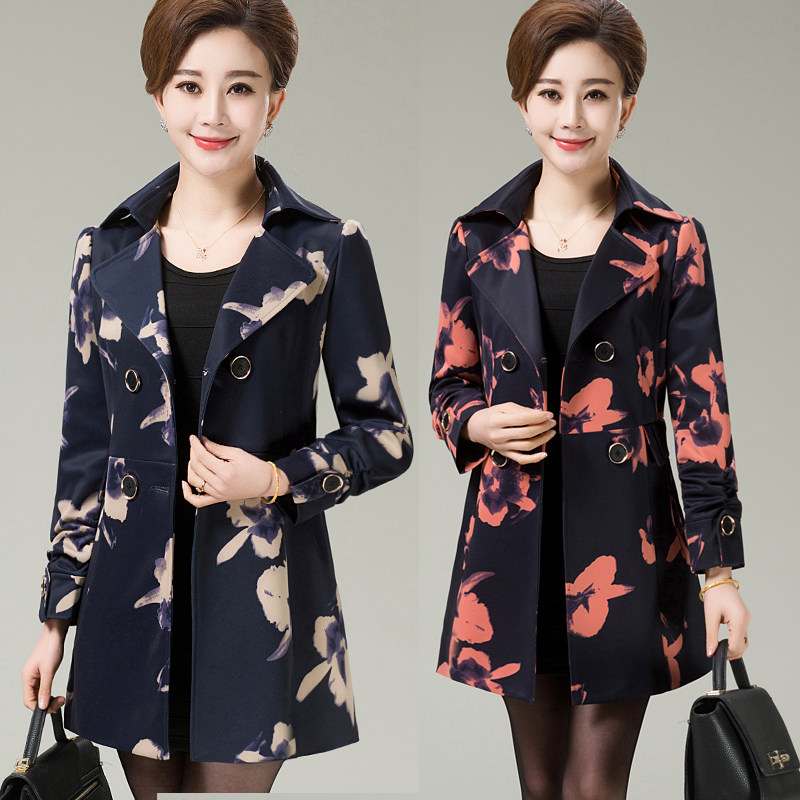 中长款 长袖_中年妈妈春秋风衣2019新款中老年女装长袖上衣40-50岁中