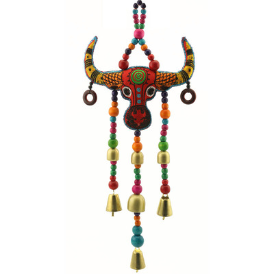 铃铛绣花挂件双面绣云南民族风牛头布艺装饰品风铃挂饰大壁挂墙饰