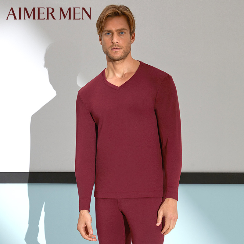 热销爱慕先生保暖内衣_爱慕先生品牌秋冬德绒中厚双层v领男士保暖内衣
