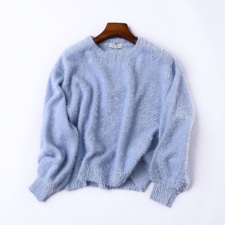 蓝色毛衣女套头宽松