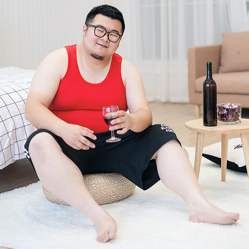 男士红色背心纯棉 本命年_红背心男大码汗衫肥佬加肥加大胖子紧身纯棉