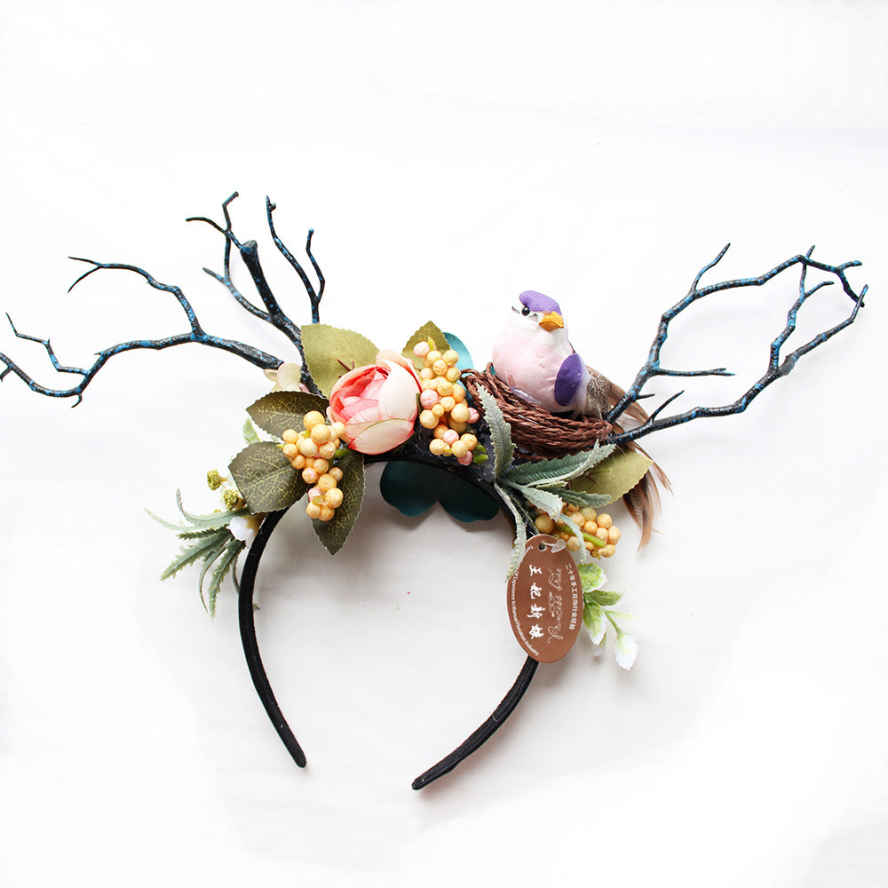 宽发箍_森系写真树枝发箍圣诞鹿角发饰万圣节搞怪舞台造型走秀特色宽