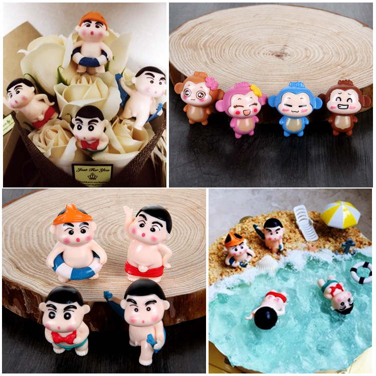 嘻鱿记_卡通游泳蜡笔小新悠嘻猴蛋糕装饰摆件烘焙材料微景观情景蛋糕