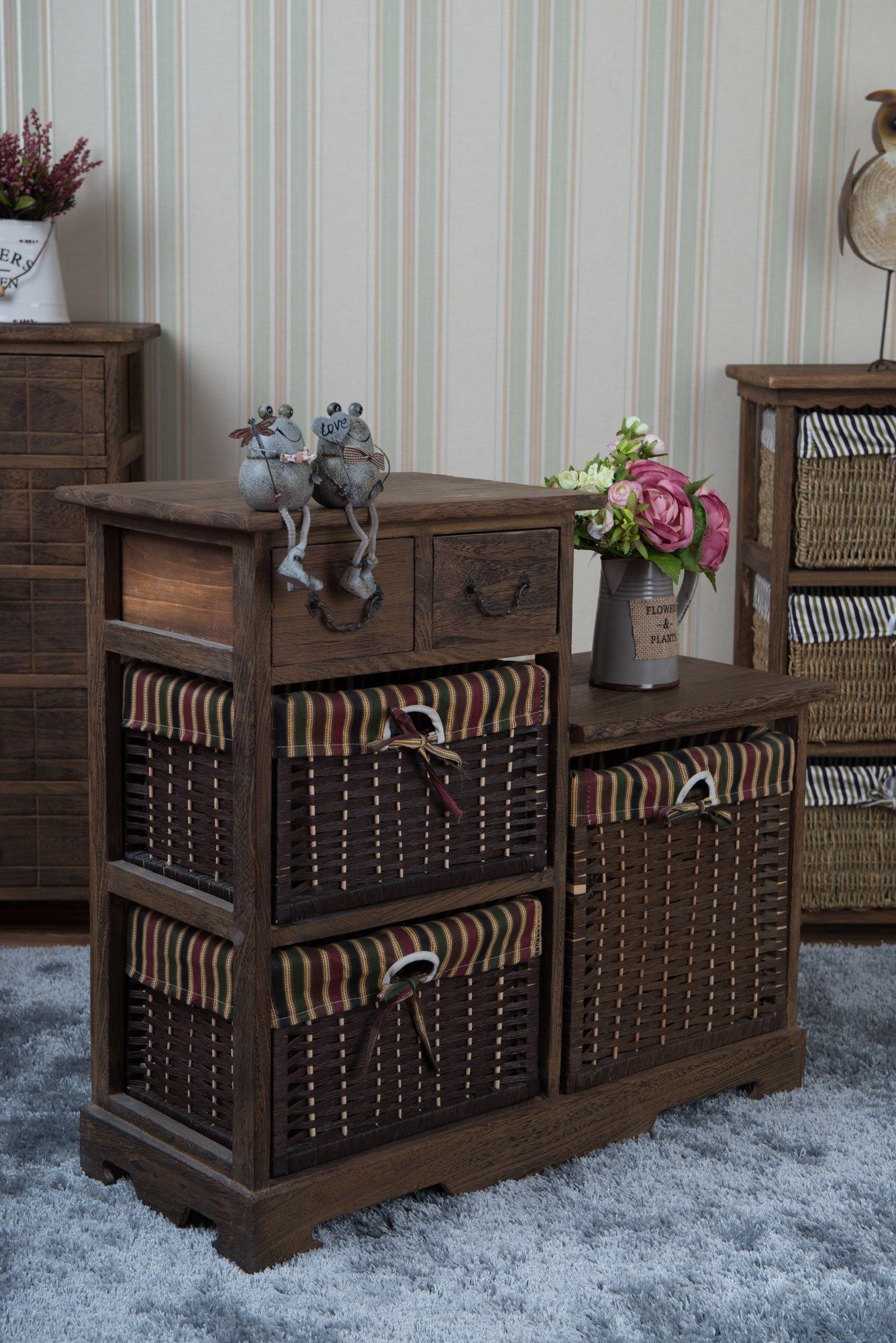 新品斗柜客厅储物柜复古柜子藤编收纳柜阳台书柜美式田园十斗柜床