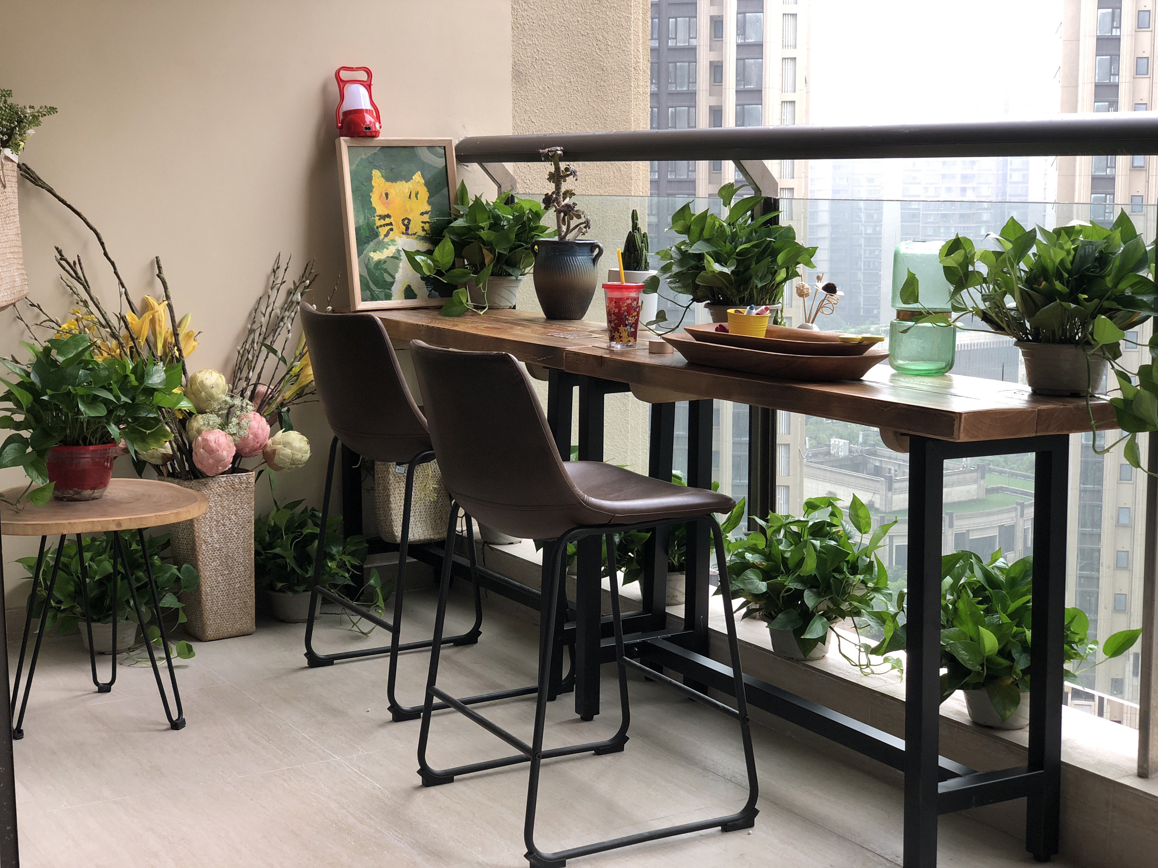 简约酒吧咖啡厅星巴克奶茶店实木 靠墙吧台桌家用长条桌高脚桌阳台