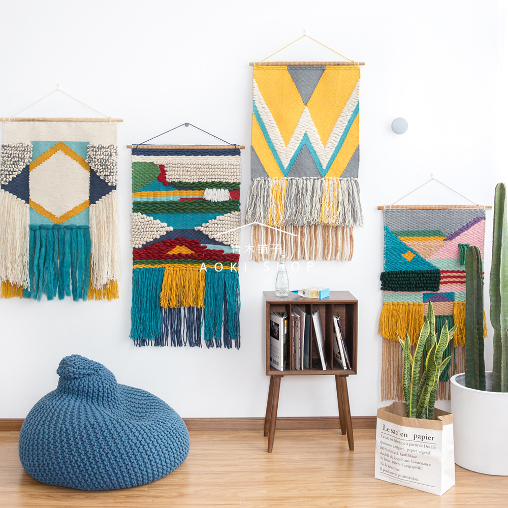 青木铺子 / 北欧简约羊毛手工编织挂毯壁毯