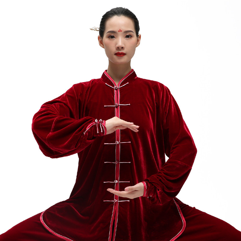 山人运动金丝绒太极服女秋冬不倒绒中老年加厚