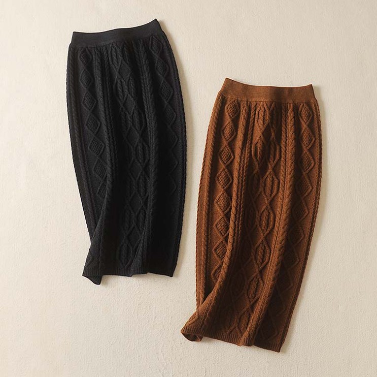 一折羊毛裙女中长款半身裙子 针织