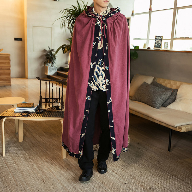 披风男 斗篷古装_披风男士春夏季中国风披肩斗篷式复古风将军长款古装