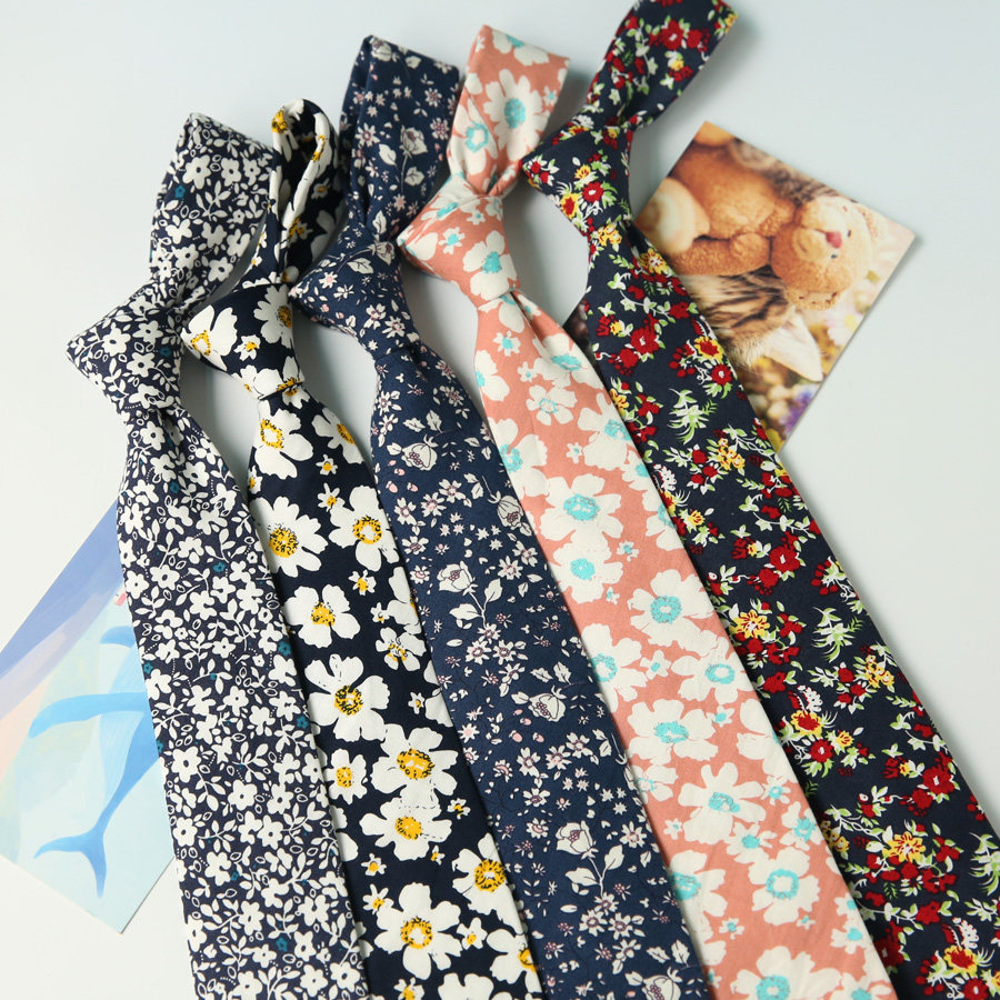 男士女生潮领带 复古文艺印花领带 7cm花朵时尚休闲新领带ld007