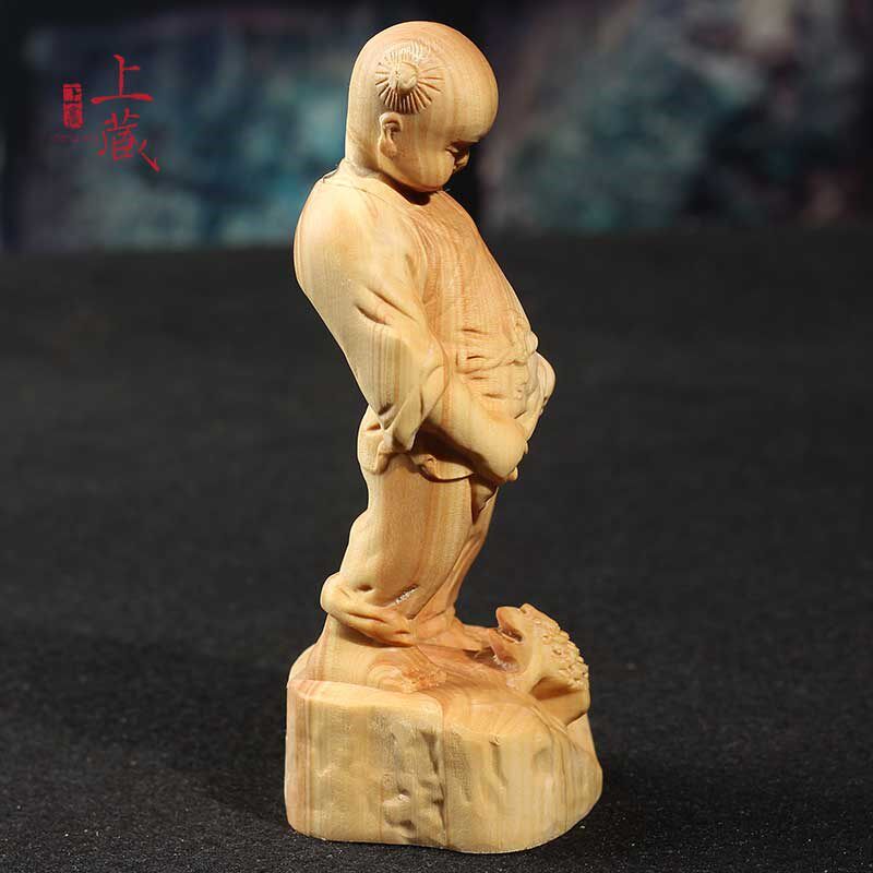 木制工艺品 实木_黄杨木古典童子小孩雕刻摆件 实木制可爱家居书桌
