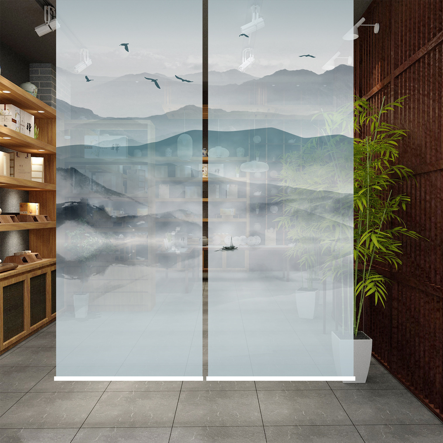 软隔断屏风挂式半透帘子半透明卷帘客厅玄关新中式山水布艺挂帘
