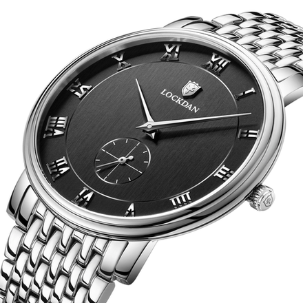 瑞士劳卡丹手表男士超薄时尚潮流精钢带 防水皮带石英男简约腕表