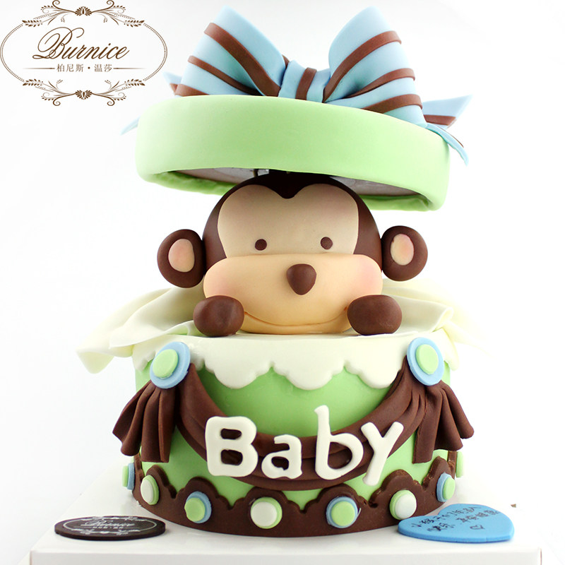 儿童生日蛋糕女孩_创意卡通小猴子周岁儿童宝宝生日男孩女孩翻糖蛋糕