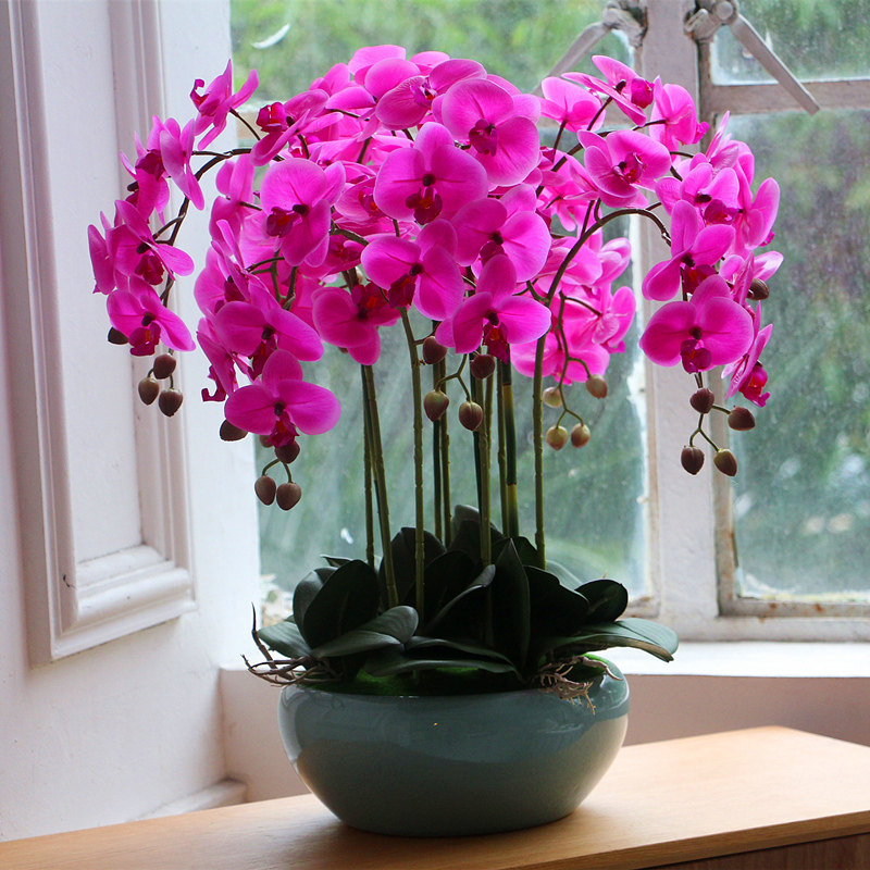 中式花艺_可定制中式仿真花艺 pu手感蝴蝶兰仿真花艺套装 客厅摆放假