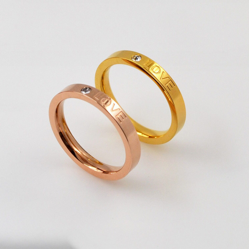 男戒指 18k金镶钻_love简约带钻戒指时尚情侣款钛钢18k玫瑰金镶钻指环