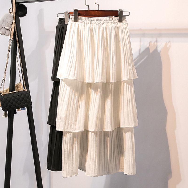 一折百折群_中长款百折群子女2019春装新款学生蛋糕裙休闲群子百褶裙