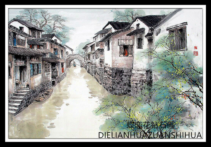 diy贴钻画中国风水墨风景画江南水乡钻石画十字绣方钻圆钻钻石绣