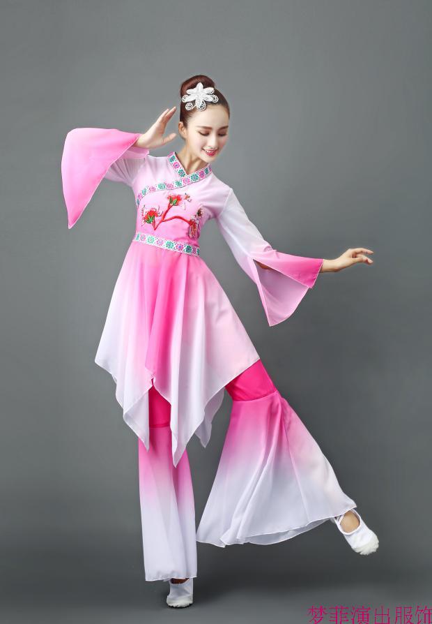 2018新款古典舞演出服女飘逸伞舞扇子舞服装民族舞蹈表演服饰团扇