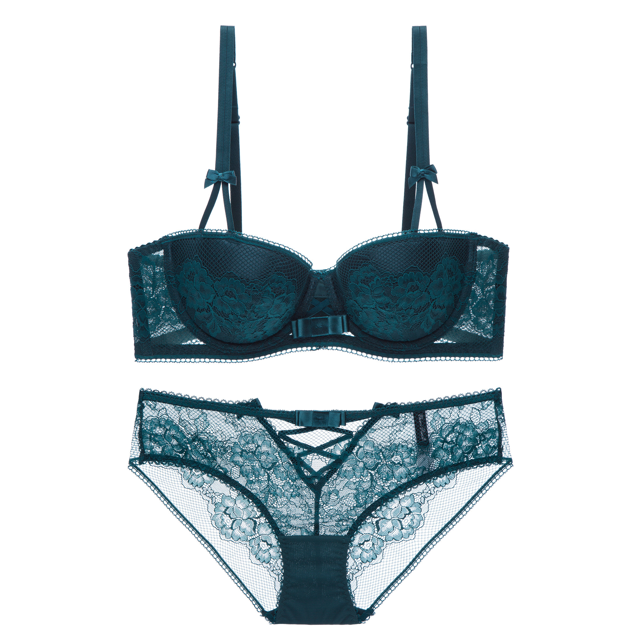 法式奢华性感蕾丝小胸1/2半杯薄款文胸套装女士大码欧美诱惑内衣