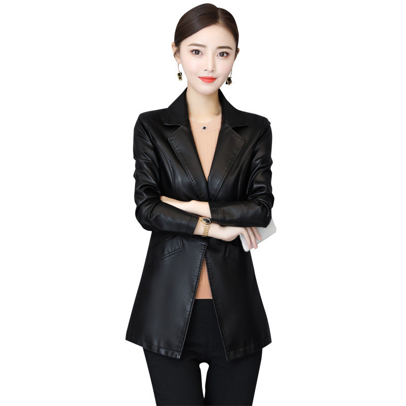 2019韩版春秋季修身显瘦西装皮外套女新款真皮小皮衣长袖皮夹克