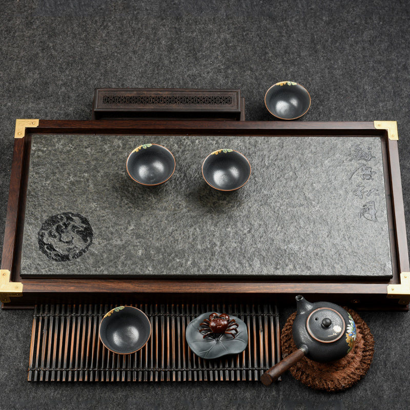 锦格天然乌金石茶盘 整块黑金石大号茶海 功夫