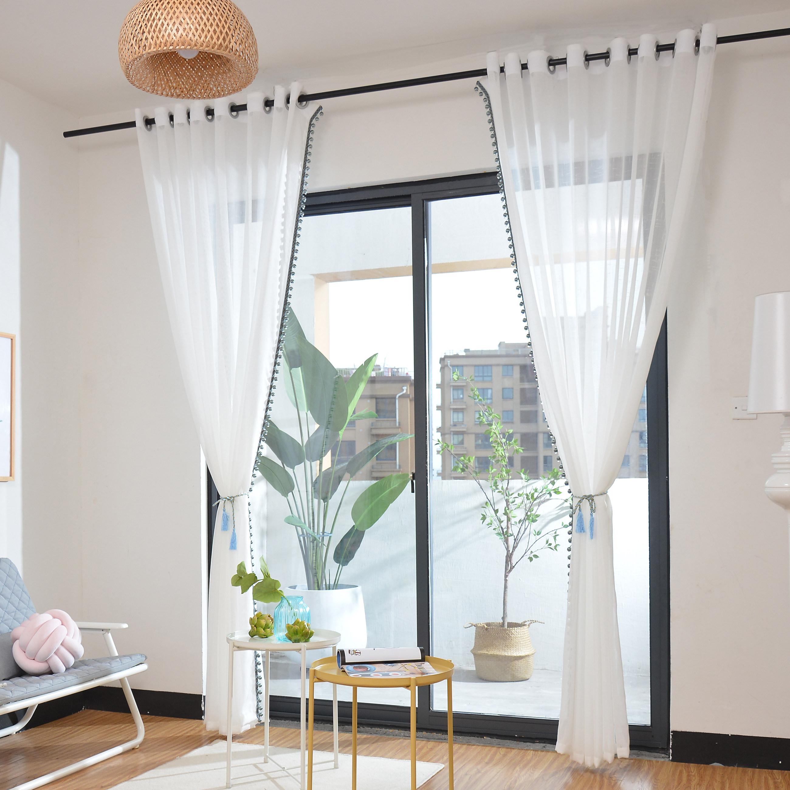 飘窗窗帘纱帘 卧室_现代简约纱帘纯色白纱布成品窗帘麻纱帘客厅卧室