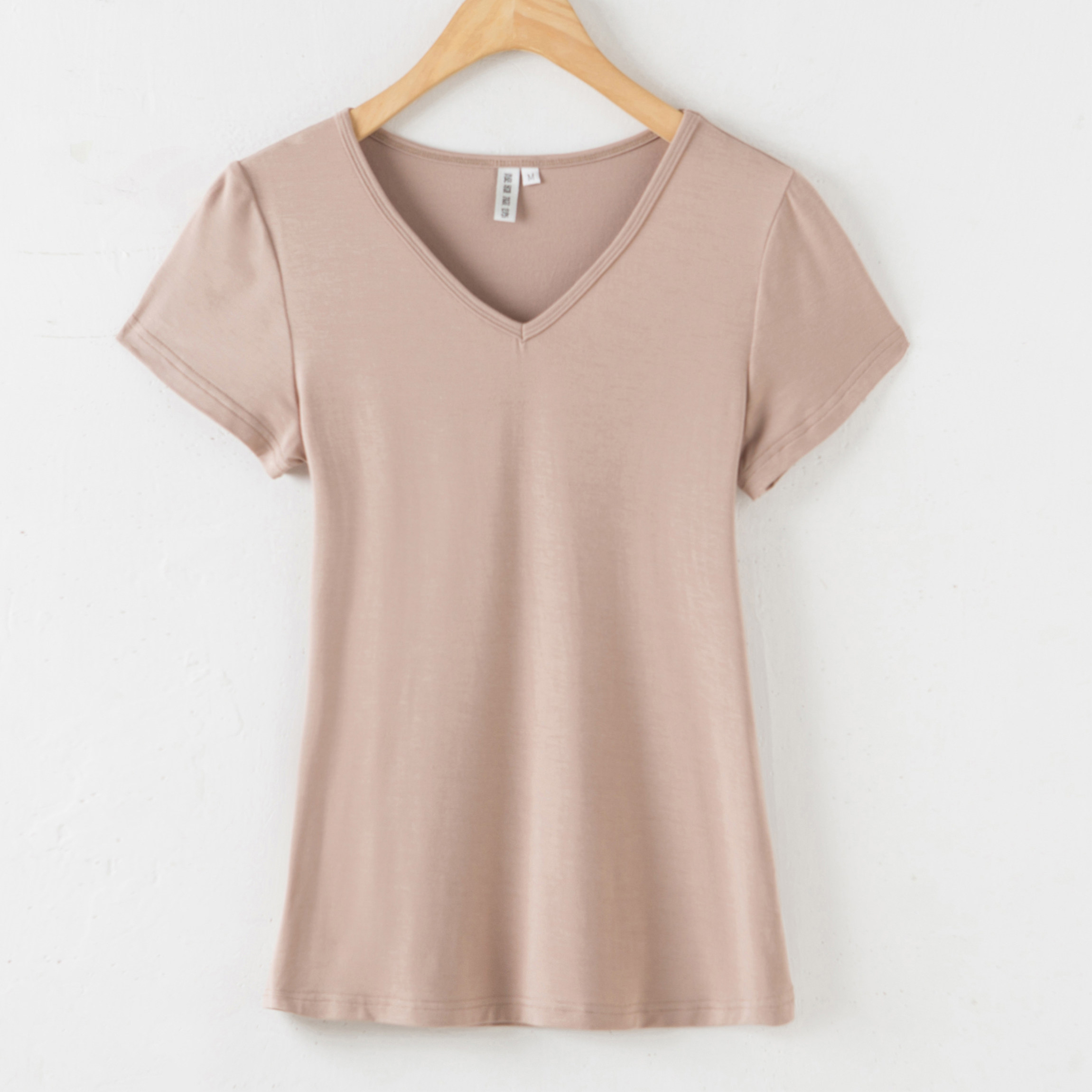 莫代尔短袖t恤女纯色修身显瘦半袖夏季百搭v领打底衫基础女上衣