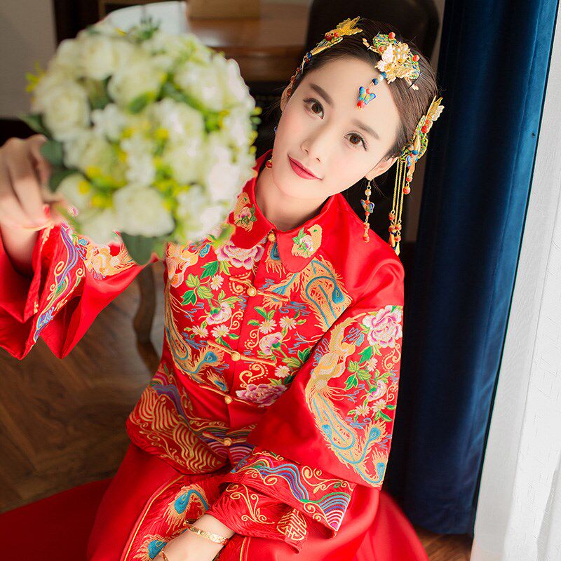 宫廷婚纱 中国风_新娘婚纱礼服女2018宫廷公主新款嫁衣复古中国风中式