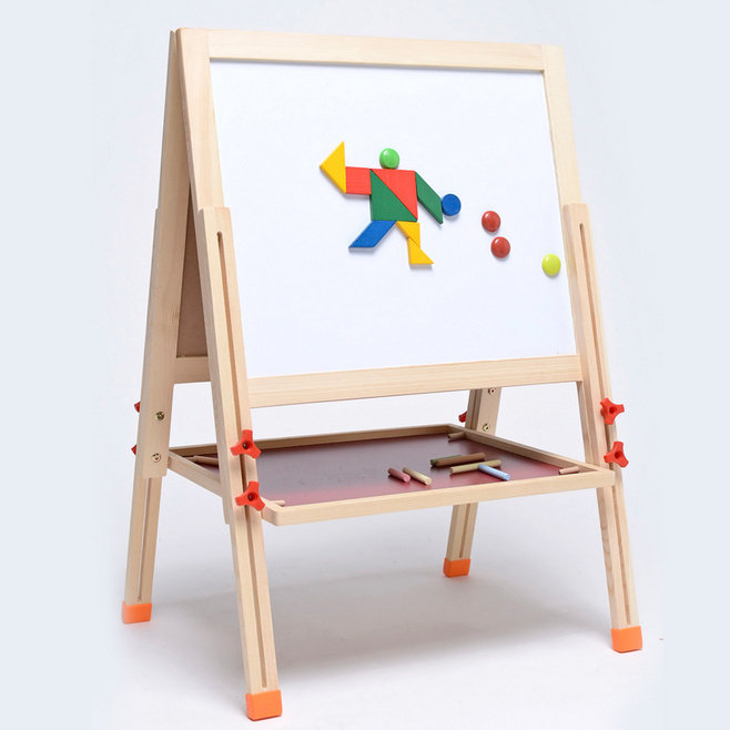 七巧板实木儿童画板画架套装双面磁性小黑板支架式宝宝画画写字板