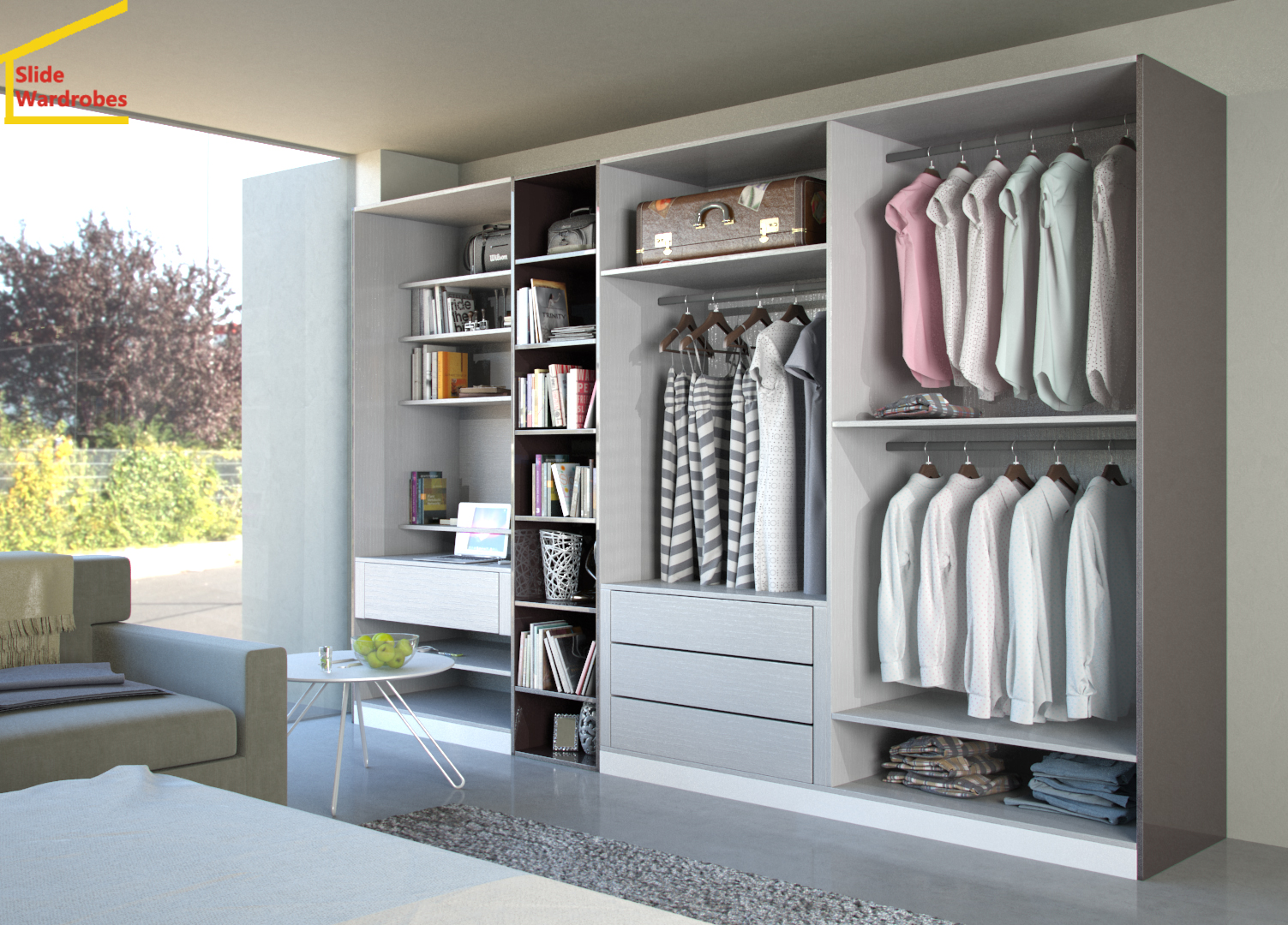 slidewardrobes板式木质衣柜pow-10028