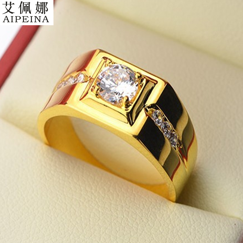 热销金戒指男 黄金_新款18k金镶钻男士戒指1克拉霸气结婚钻石戒黄金戒
