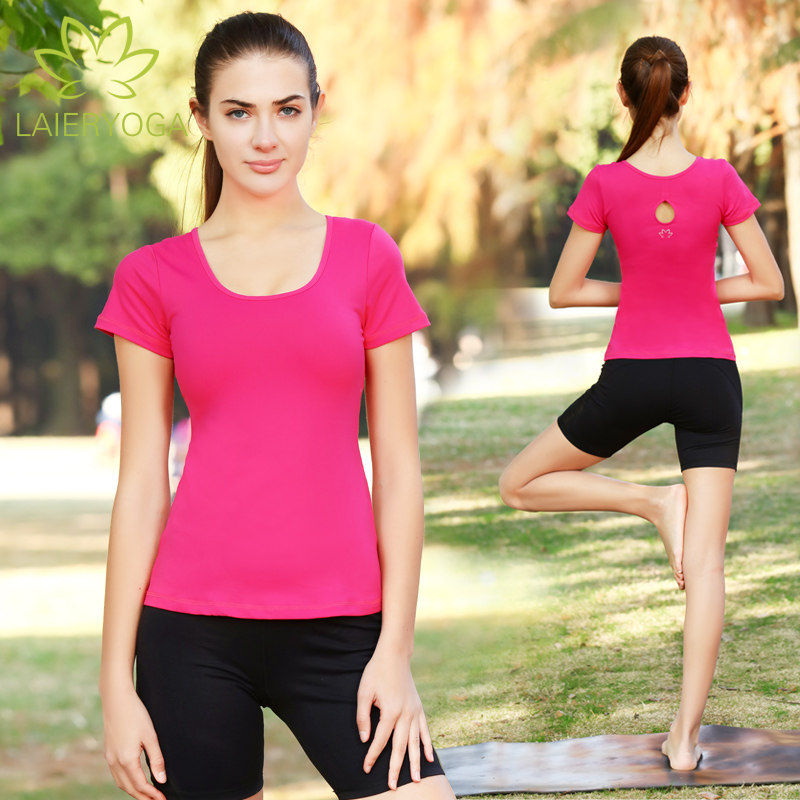 来尔瑜伽服上衣2018春夏女跑步运动健身显瘦紧身速干瑜珈短袖t恤